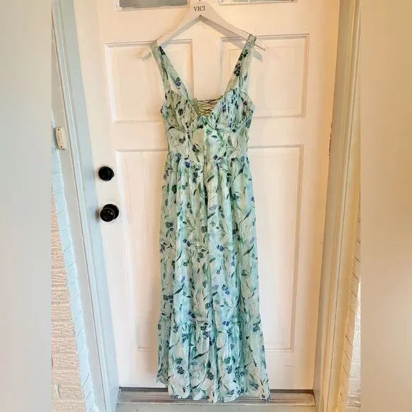 kelby dress in green blue floral Baltic Born Womens Catalina Midi Dress | Blue + Green main image 1